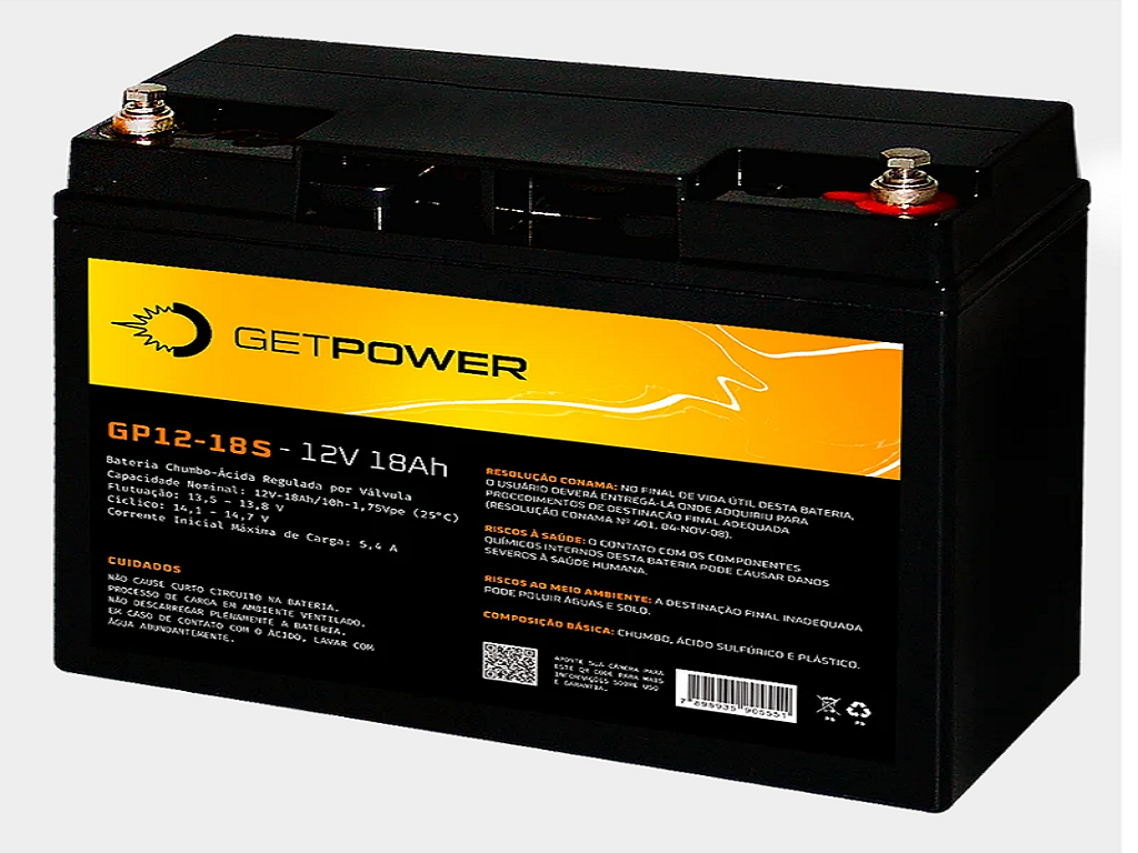 Bateria Estacionária VRLA ( AGM ) GetPower 12V – 18Ah – GP12-18 ( Selada )